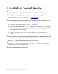 Document preview: Checklist for Product Transfer - California