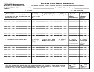 Form DPR-REG-030 &quot;Product Formulation Information&quot; - California