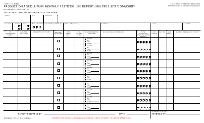 Form DPR-PML-183 &quot;Production Agriculture Monthly Pesticide Use Report: Multiple Site/Commodity&quot; - California
