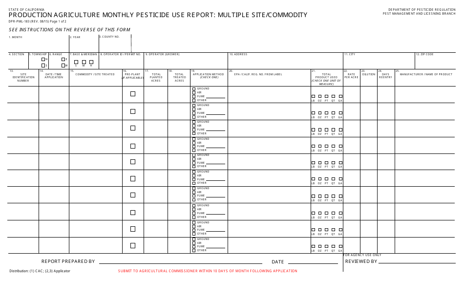 Form DPR-PML-183 - Fill Out, Sign Online and Download Fillable PDF ...
