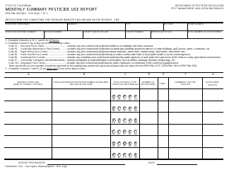 Form DPR-PML-060 &quot;Monthly Summary Pesticide Use Report&quot; - California