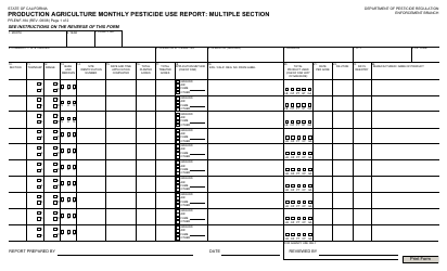 Document preview: Form PR-ENF-184 Production Agriculture Monthly Pesticide Use Report: Multiple Section - California