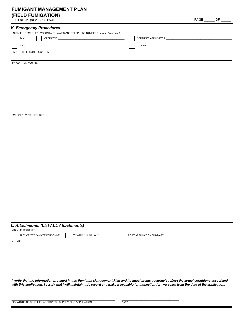 Form DPR-ENF-220 Fumigant Management Plan (Field Fumigation) - California, Page 3