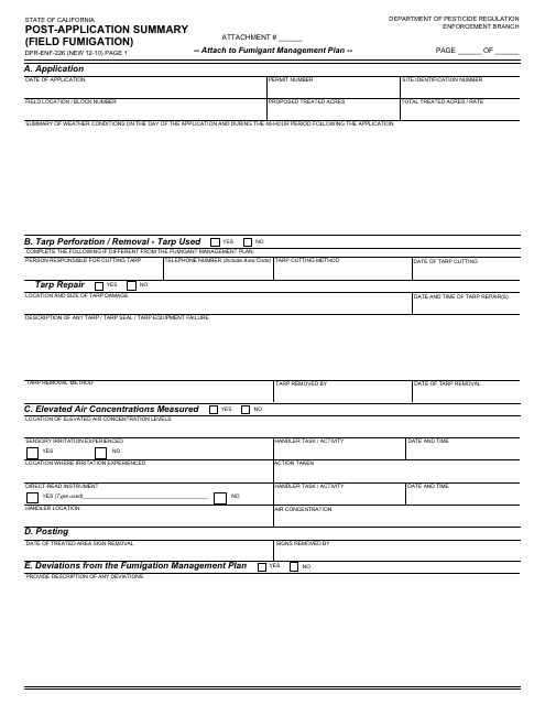 Form DPR-ENF-226 Post-application Summary (Field Fumigation) - California