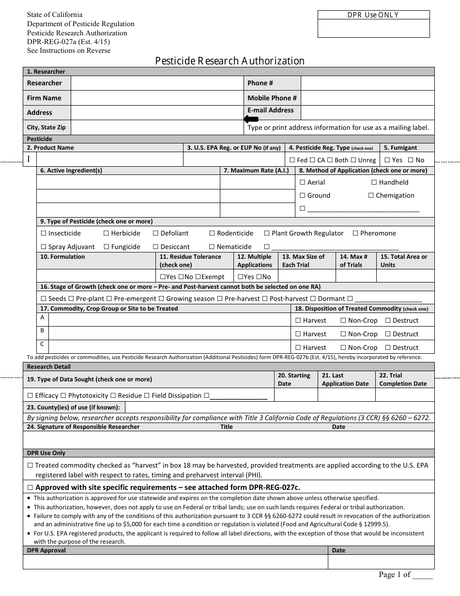 Form DPRREG027A Fill Out, Sign Online and Download Fillable PDF