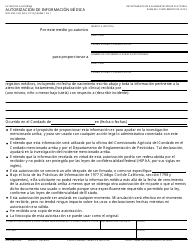 Document preview: Formulario DPR-ENF-133X Autorizacion De Informacion Medica - California (Spanish)