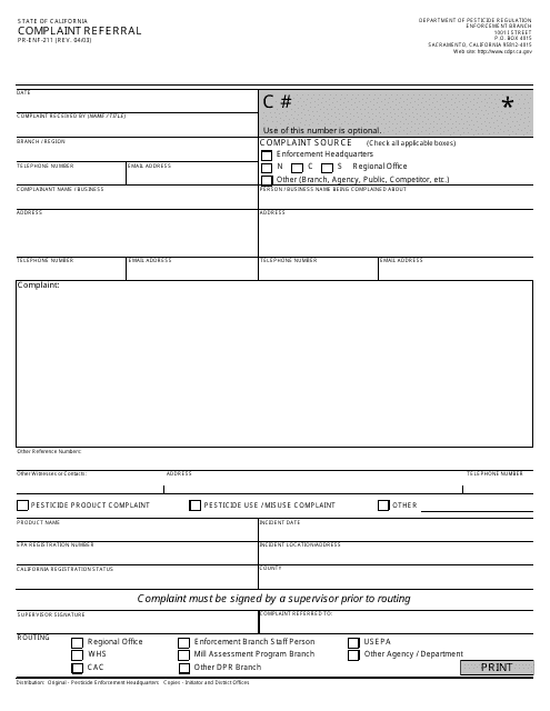 Form PR-ENF-211  Printable Pdf