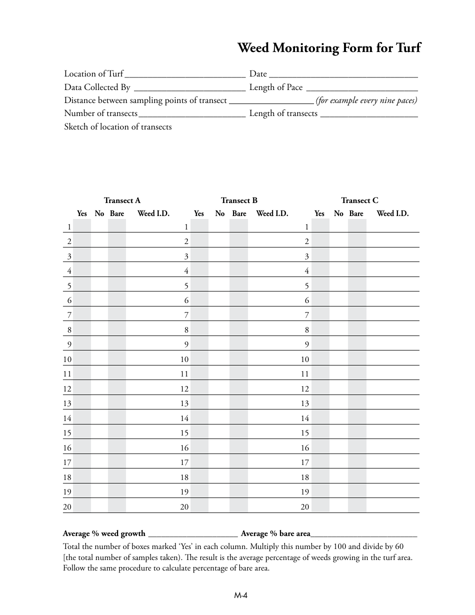 Form M-4 Weed Monitoring Form for Turf - California, Page 1