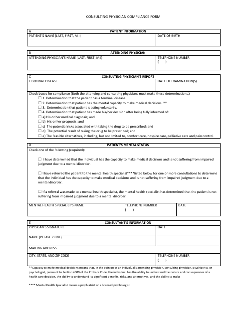 Consulting Physician Compliance Form - California Download Pdf