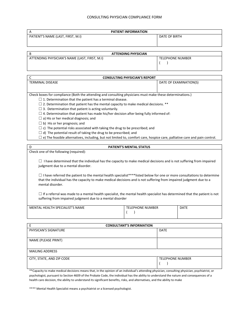 Consulting Physician Compliance Form - California, Page 1