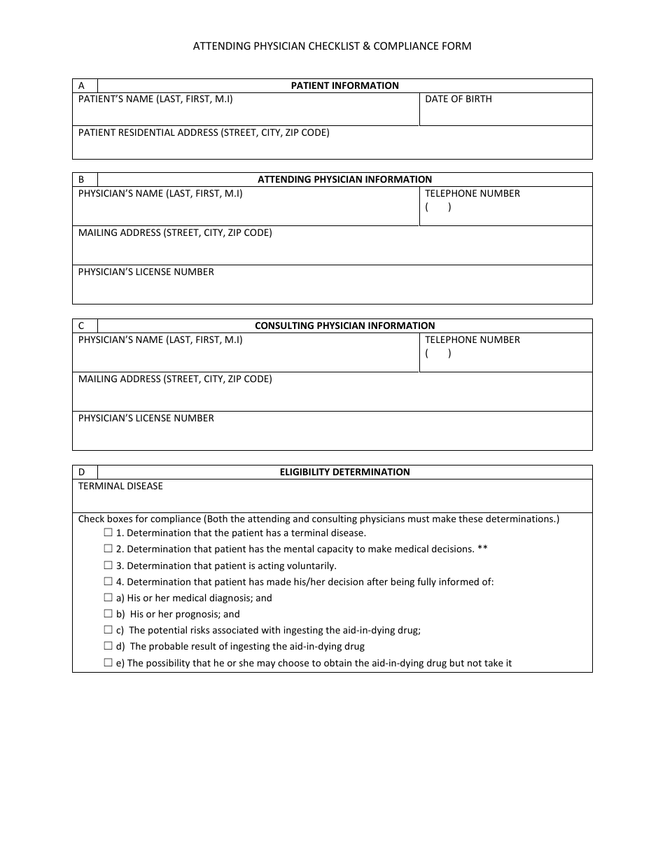 Attending Physician Checklist and Compliance Form - California, Page 1