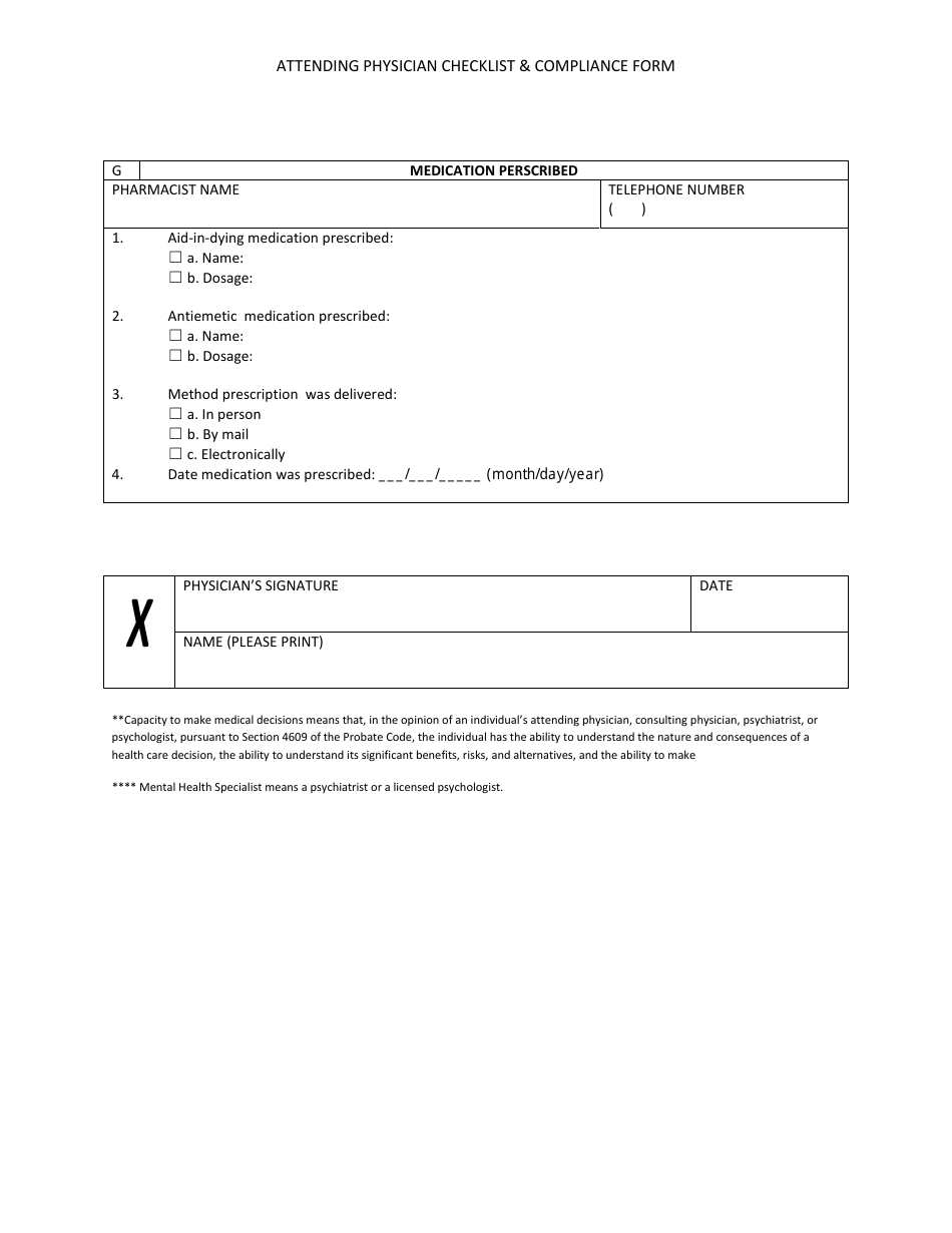 Attending Physician Checklist and Compliance Form - California, Page 3