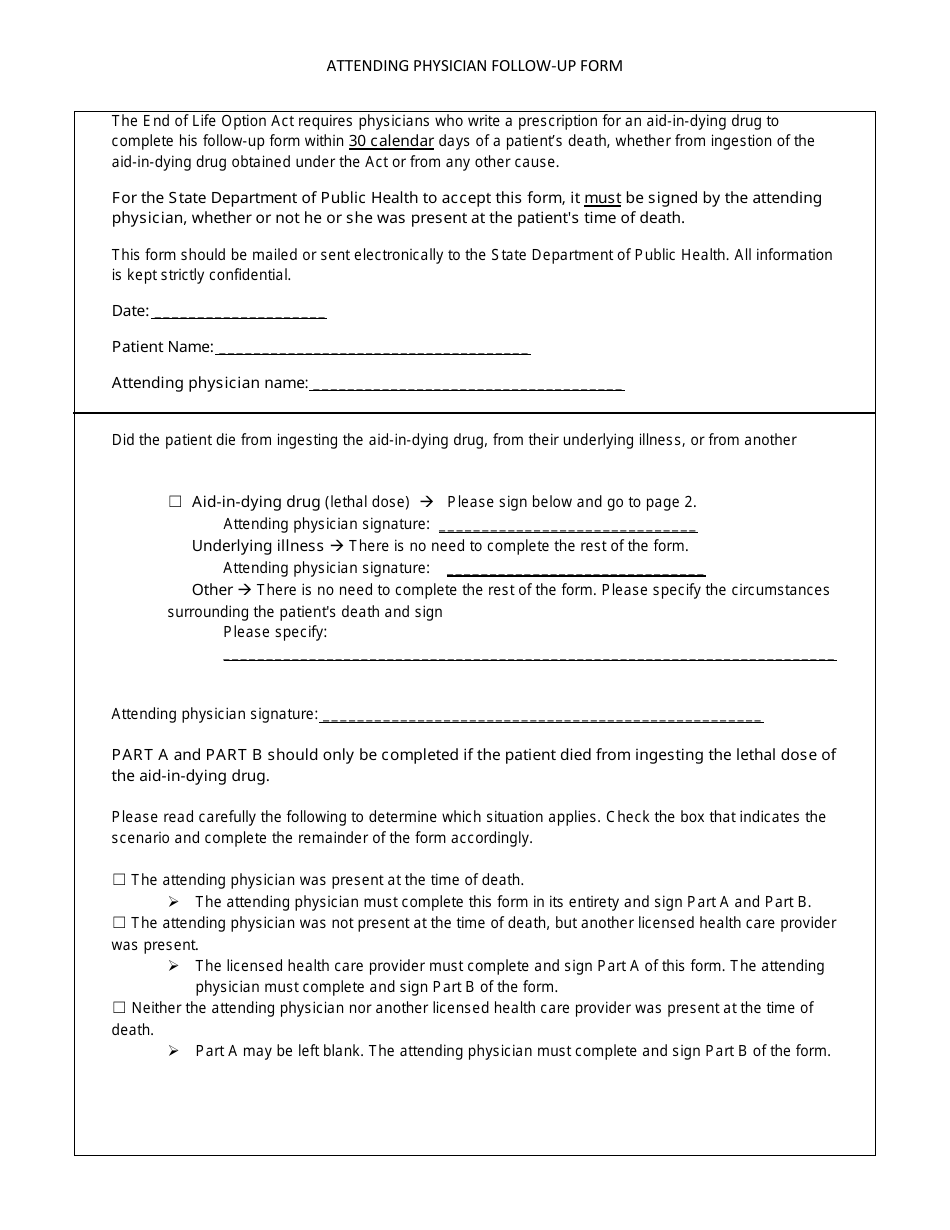 Attending Physician Follow-Up Form - California, Page 1