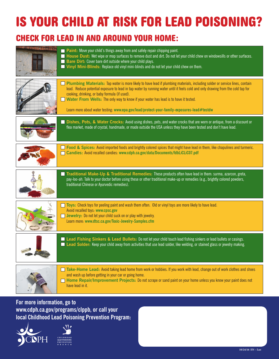 California Childhood Lead Poisoning Prevention Program Checklist Fill