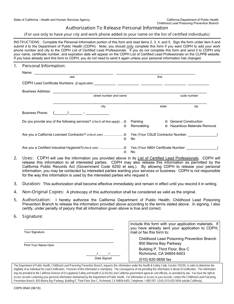 Lead-Related Construction Certification Application Forms - California, Page 10