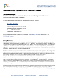 Form CDPH9037 Shared-Use Facility Registration Form - Temporary Licensees - California