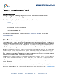 Document preview: Form CDPH-9038 Temporary License Application: Type S - California