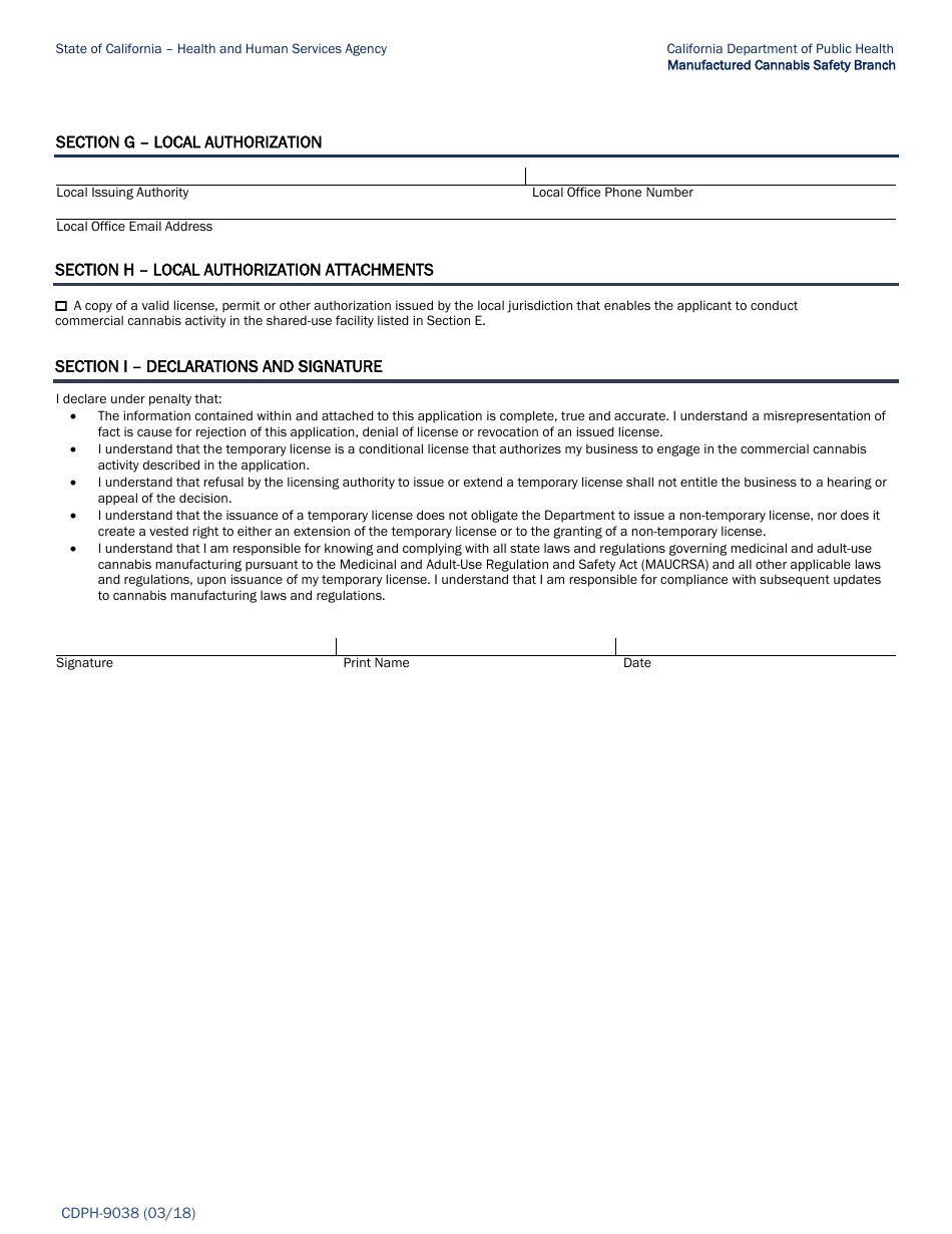 Form CDPH-9038 Temporary License Application: Type S - California, Page 3