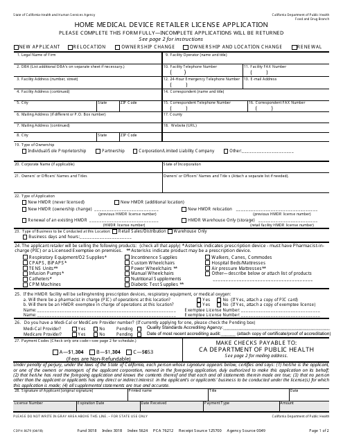 Form CDPH8679  Printable Pdf