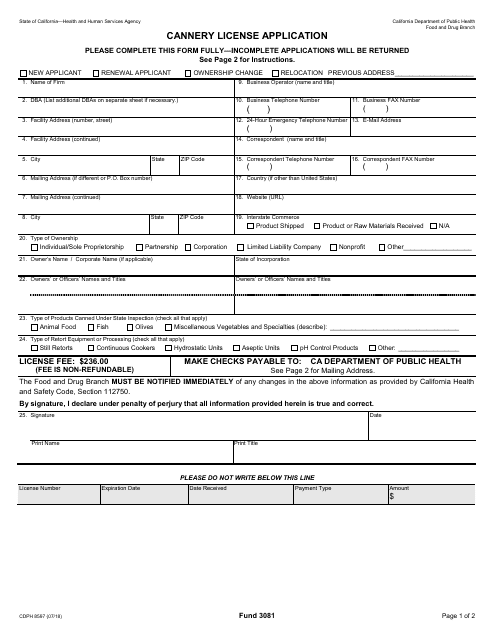 Form CDPH8597  Printable Pdf
