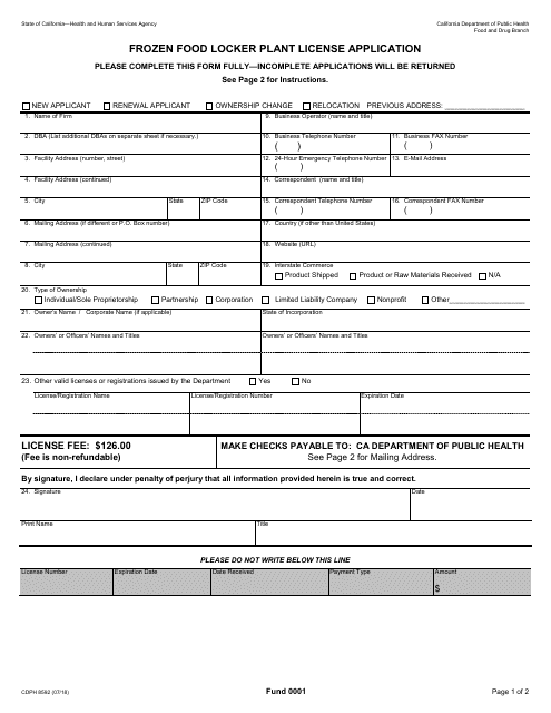 Form CDPH8592  Printable Pdf