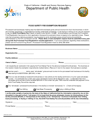 Document preview: Form CDPH8694 Food Safety Fee Exemption Request - California