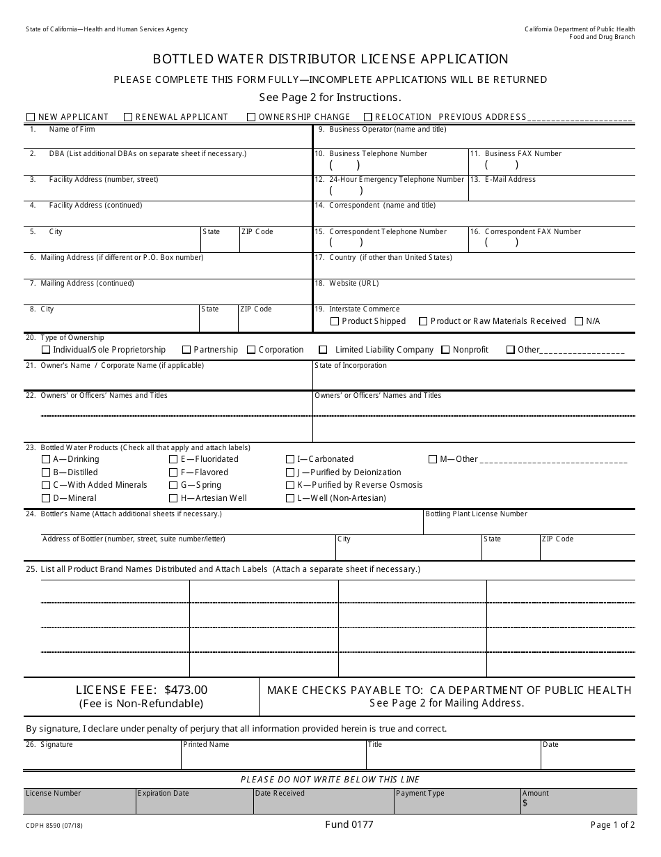 Form CDPH8590 - Fill Out, Sign Online and Download Fillable PDF ...