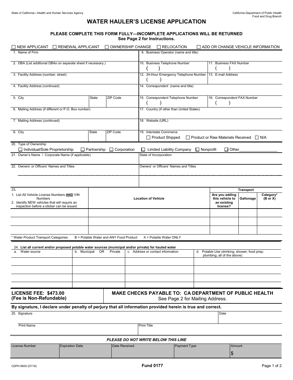 Form CDPH8605 Fill Out, Sign Online and Download Fillable PDF