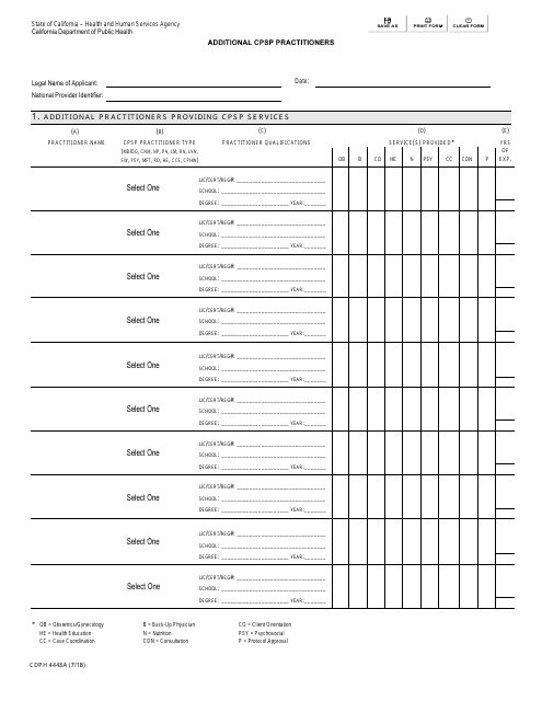 Form CDPH4448A  Printable Pdf