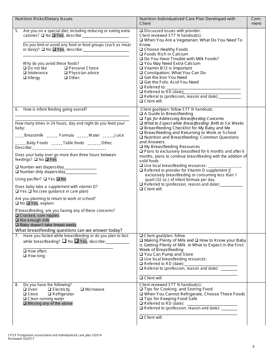 Cpsp Postpartum Assessment and Individualized Care Plan - California, Page 6