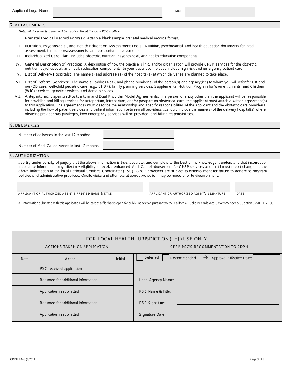 Form CDPH4448 Provider Application - Comprehensive Perinatal Services Program (Cpsp) - California, Page 3