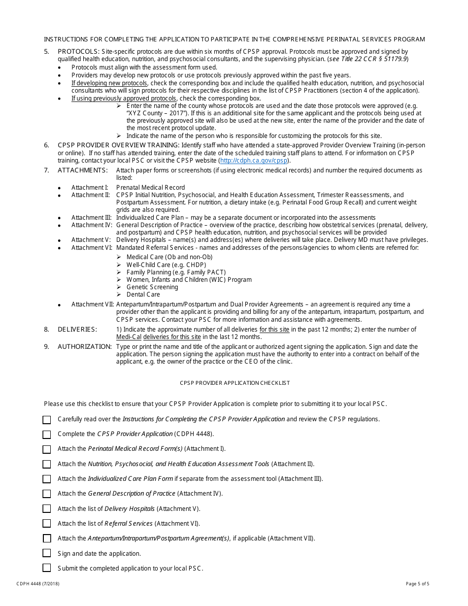 Form CDPH4448 Provider Application - Comprehensive Perinatal Services Program (Cpsp) - California, Page 5