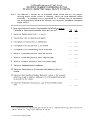 Informed Consent Form Checklist for Research Involving Human Oocyte Retrieval - California
