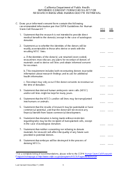 Informed Consent Form Checklist for Research Involving Human Oocyte Retrieval - California, Page 3