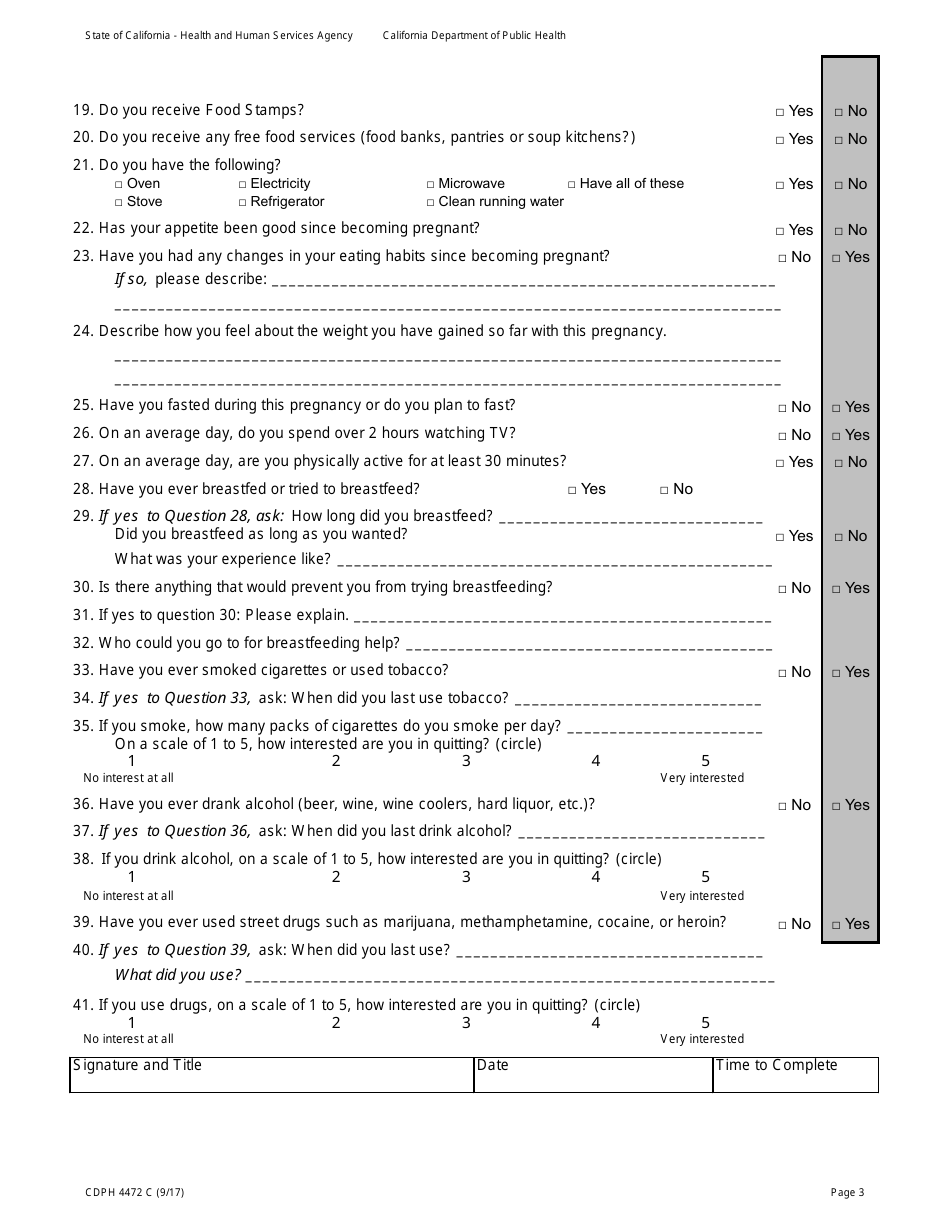 Form CDPH4472 C Prenatal Nutrition Assessment - California, Page 3
