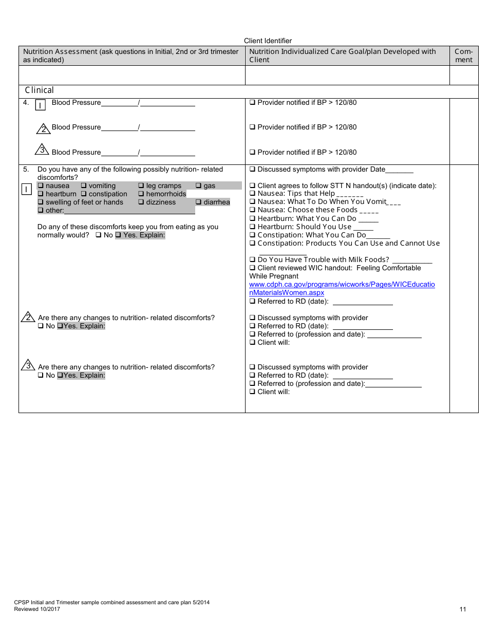 Cpsp Initial and Trimester Sample Combined Assessment and Care Plan - California, Page 11