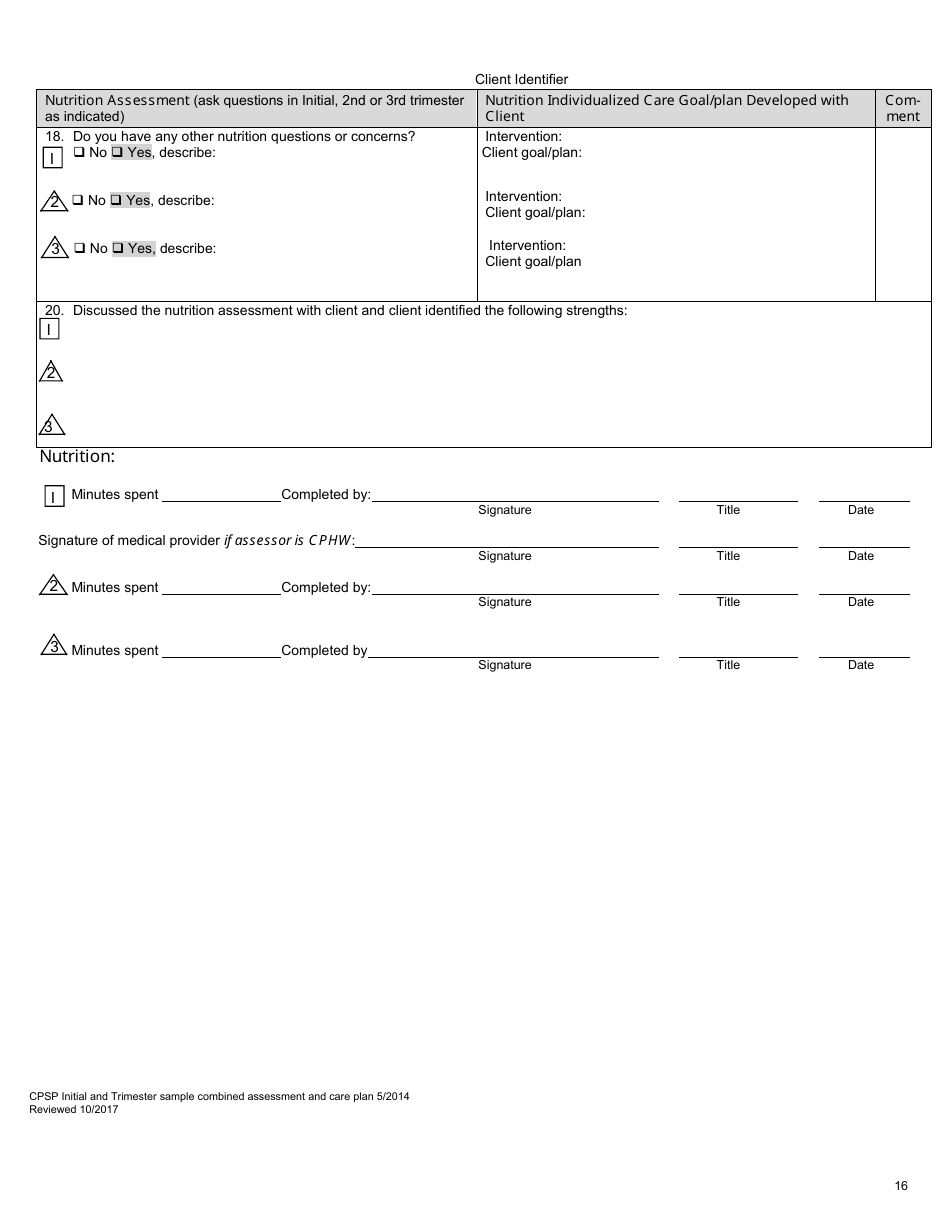 Cpsp Initial and Trimester Sample Combined Assessment and Care Plan - California, Page 16