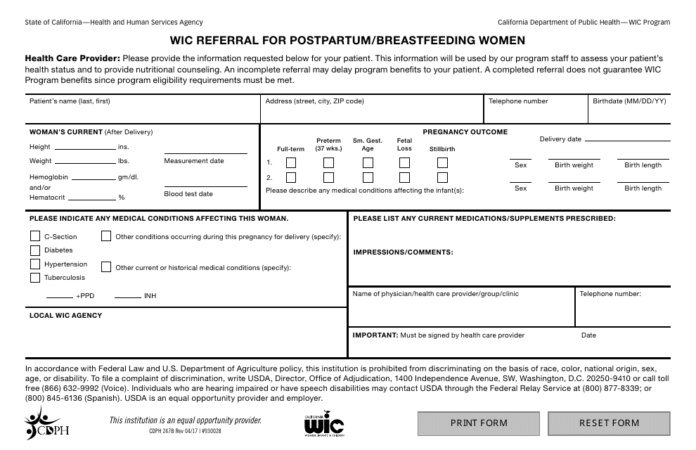 Form CDPH247B  Printable Pdf