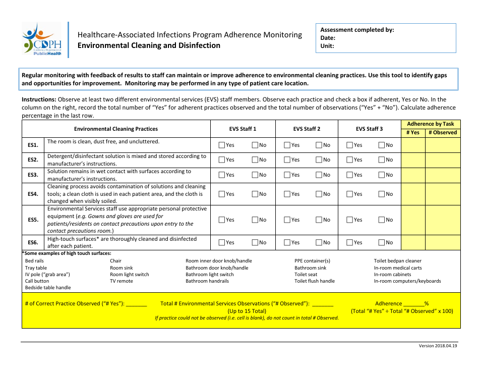 Environmental Cleaning and Disinfection - California, Page 1