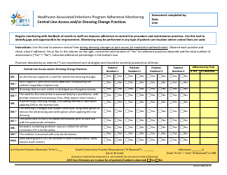 Document preview: Central Line Access and/or Dressing Change Practices Adherence Monitoring Tool - California