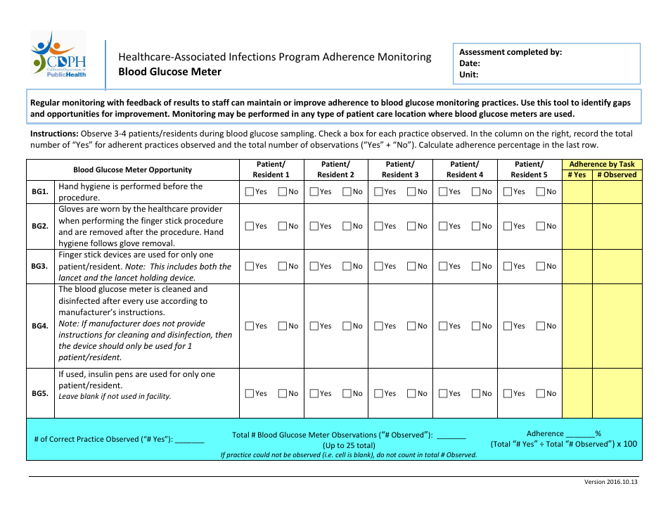 Blood Glucose Meter Adherence Monitoring Tool - California, Page 1