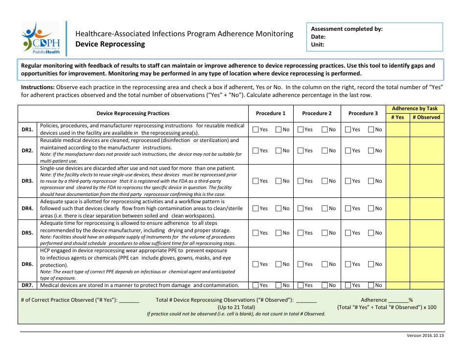 Device Reprocessing Adherence Monitoring Tool - California, Page 1