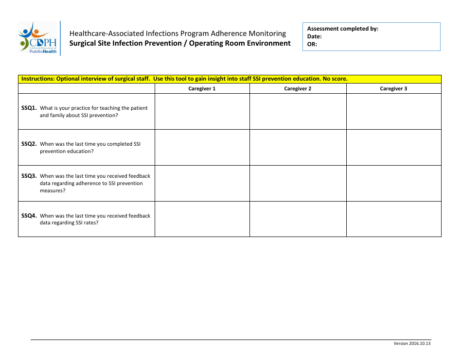 California Ssi Preventionoperating Room Environment Adherence