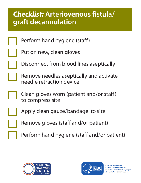 Checklist: Arteriovenous Fistula / Graft Decannulation Download Pdf