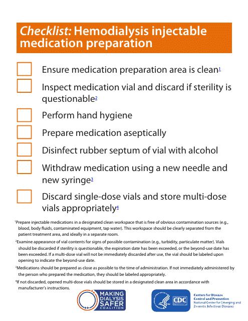 Checklist: Hemodialysis Injectable Medication Preparation Download Pdf
