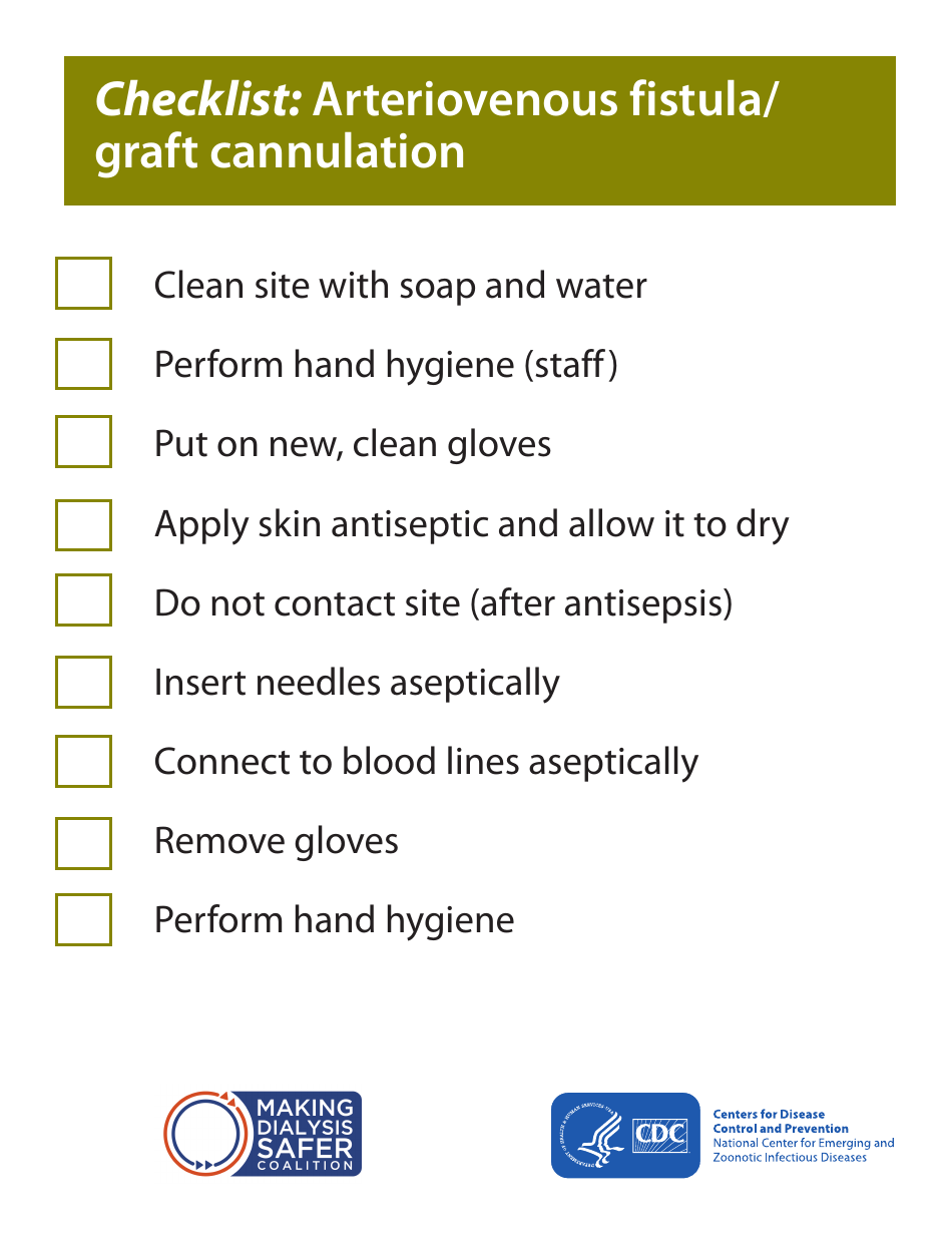 Checklist: Arteriovenous Fistula / Graft Cannulation, Page 1