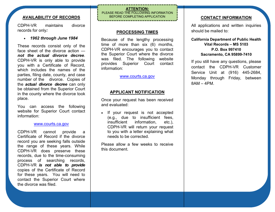 Form VS113-B Application for Certified Copy of Divorce Record - California, Page 2