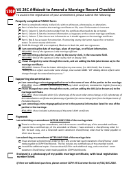 Document preview: Form VS24C Affidavit to Amend a Marriage Record Checklist - California