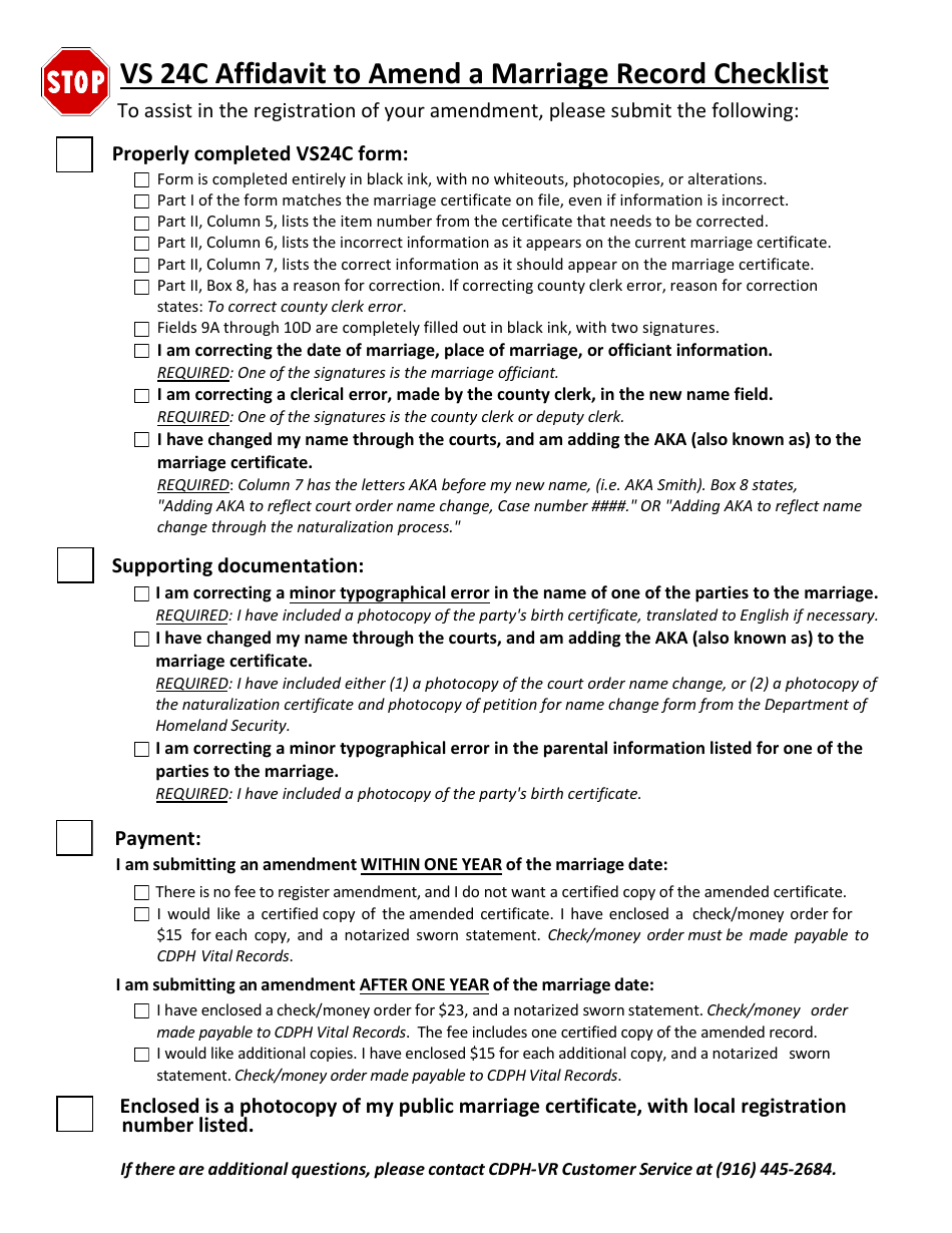 Form VS24C Download Fillable PDF or Fill Online Affidavit to Amend a
