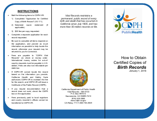 Document preview: Form VS111 Application for Certified Copy of Birth Record - California